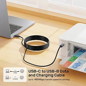 Unitek USB-C 2.0 to USB-B Printer Cable 2.0m