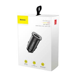 Baseus Square Metal 30W Quick Car Charger Black