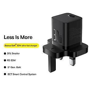 Baseus Charger Wall 30W USB-C UK MINI GaN5 Black