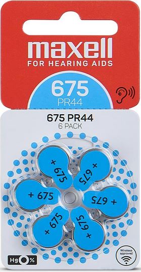 Maxell Batteries PR44 (675) 6BS Zinc Air For Hearing Aids 4043752334500