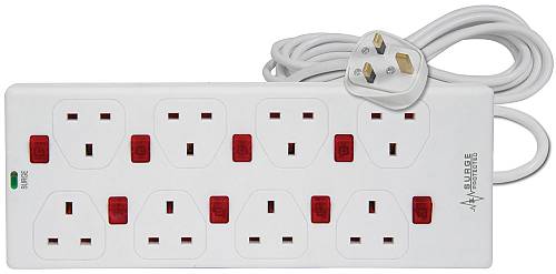 Mercury 8-Gang Power Extension 2.0m with Switches & Surge Protection 429.797UK