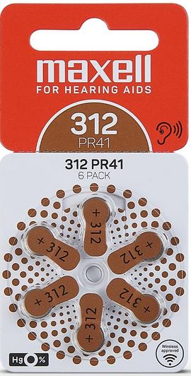 Maxell Batteries PR41 (312) 6BS Zinc Air For Hearing Aids 4043752334524
