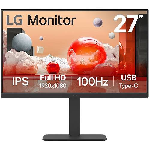 68.6cm/27 (1920x1080) LG 27BA650-B 16:9 FHD IPS 5ms 100Hz HDMI DP USB-C Speaker Pivot Black