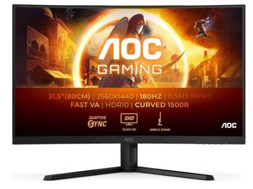 Aoc Monitor CQ32G4VE, Curved Gaming 32, Va, G, 180HZ, 2560x1440, 80M:1, 300 Cd/m², Amd Freesync, Tilt, 2X Hdmi, Display Port, Frameless, 3YW, Black/red