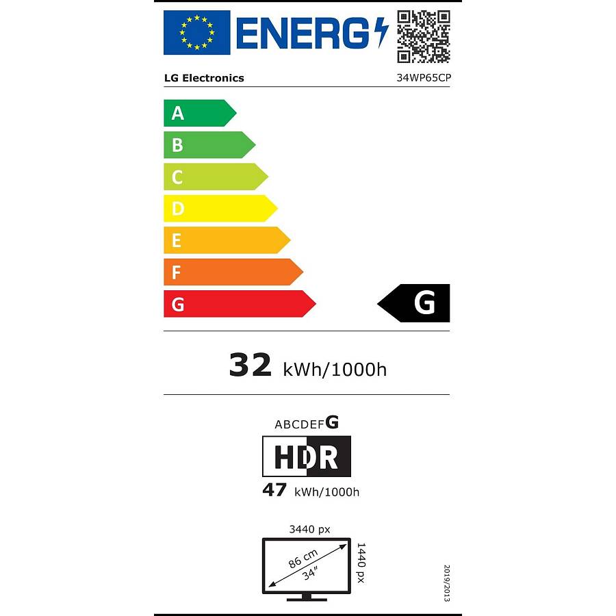 86.6cm/34 (3440x1440) LG UltraWide 34WP65CP-B 21:9 WQHD 5ms 160Hz HDR400 HDMI DP Speaker Black