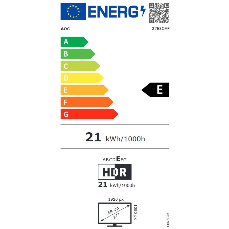 68.6cm/27 (1920x1080) AOC 27E3QAF 16:9 FHD IPS 4ms 75Hz HDMI VGA DP Speaker Pivot Black
