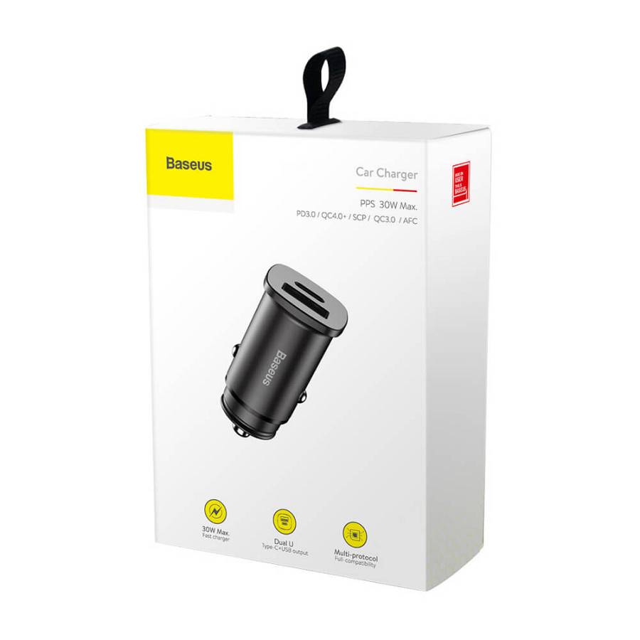 Baseus Square Metal 30W Quick Car Charger Black